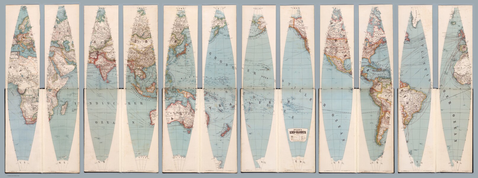 E316 -  Composite Map: Henze's Erd-Globus - Adolf Henze - 1891 (Bradley St. Laurent)