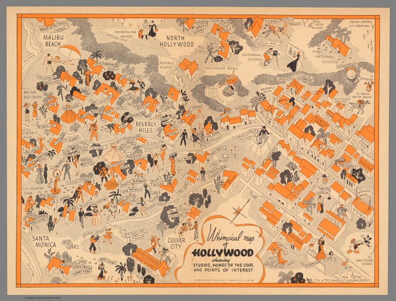 E316 - “Whimsical map of Hollywood showing Studios, Homes of the Stars and Points of Interest” - Allied Artists - 1937 (Luke Zanuck)