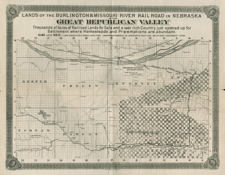 E316 - Map of the “Great Republican Valley” - Chicago, Burlington and Quincy Railroad - 1879 (Ella Marx)