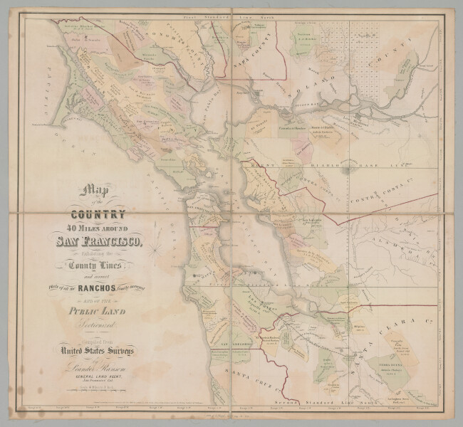 E316 - Map of SF Bay Area, Showing Land Grants and Counties - Leander Ransom - 1860 (Leo Marburg)