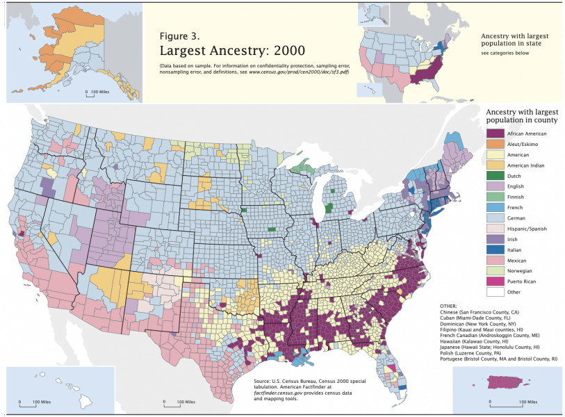 E316 - Map of U.S Ancestry - U.S Census Bureau - 2000 (Vaughn Sanders)