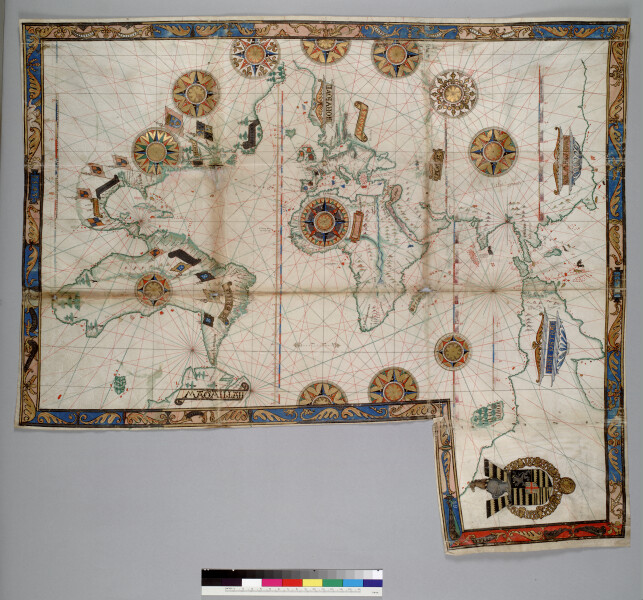 A world map by Guillaume Brouscon, an example of a Dieppe map, 1543. (Orr Teva)