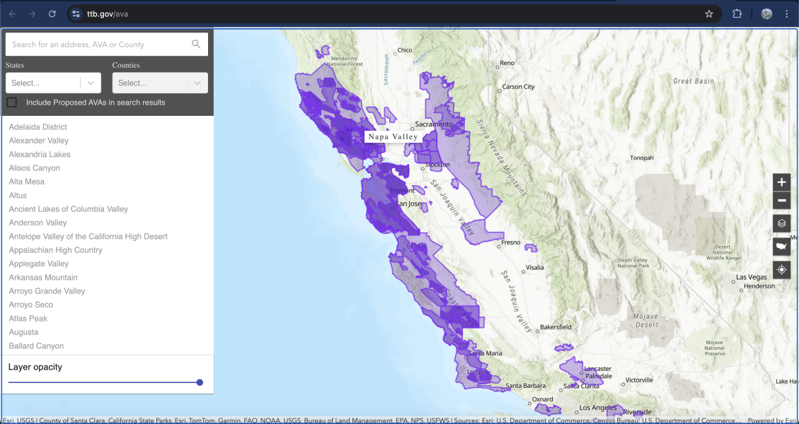 American Viticultural Areas map - Jake Padilla