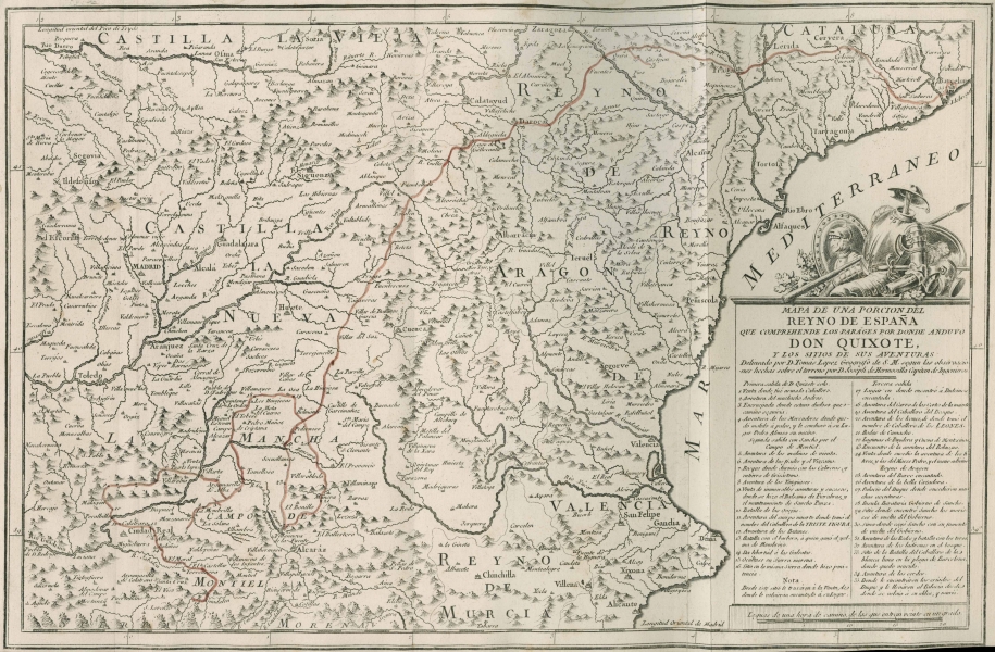 Mapa de una Porcion del Reyno de España que Comprehende los Parages por Donde Anduvo Don Quixote y los Sitios de sus Aventuras