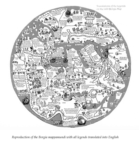 Borgia Map (Line Drawing with Translated Text)