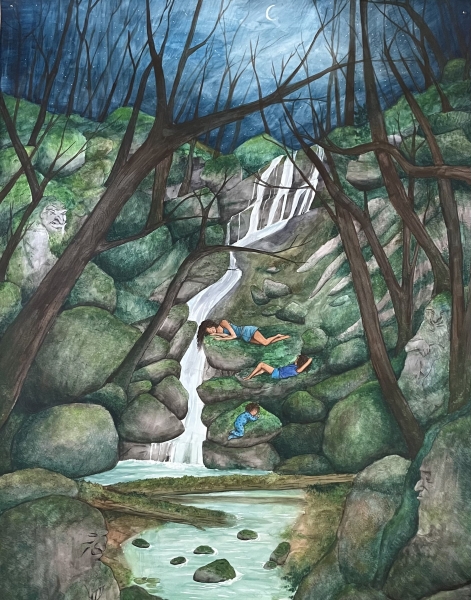 Night by the Waterfall