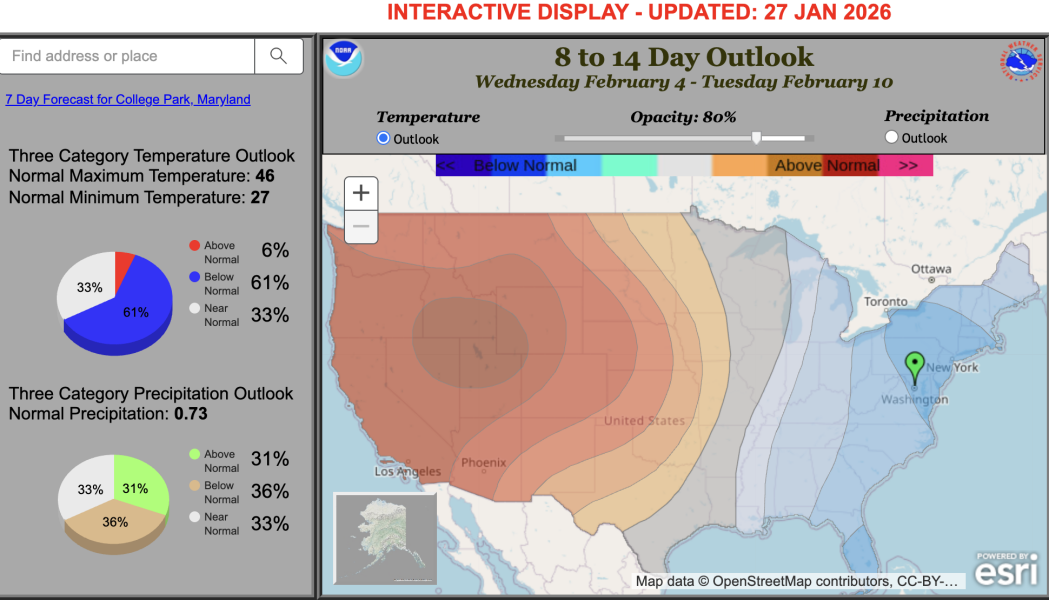 National Weather Service Climate Prediction Center&nbsp;Feb 4 - Feb 10 (8 to 14 day outlook)Matthew Nachamkin