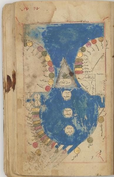 Early 14th century Persian KMMS Mediterranean map Iran, perhaps Isfahan, 706 AH (1306-07 AD), Khalili MSS 972, ink, gold, silver and opaque watercolour on paper, 120 folios 25 x 15 cm.