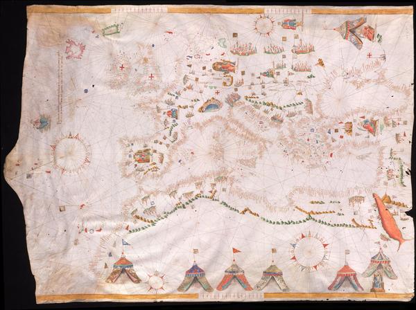 Portolan chart of the Mediterranean Sea - Giacomo Maggiolo - 1553