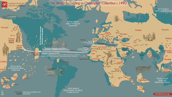 Map of the World According to Christopher Columbus - 1490