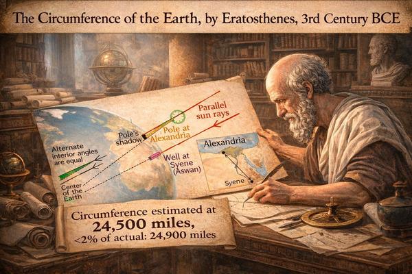 Circumference of the Earth, by Eratosthenes, 3rd Century BCE