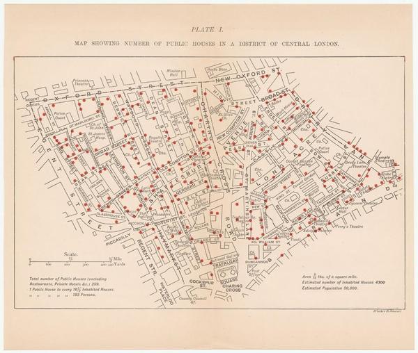 Map Showing Number of Public Houses in a District of Central London - Rowntree, Joseph & Arthur Sherwell - 1899